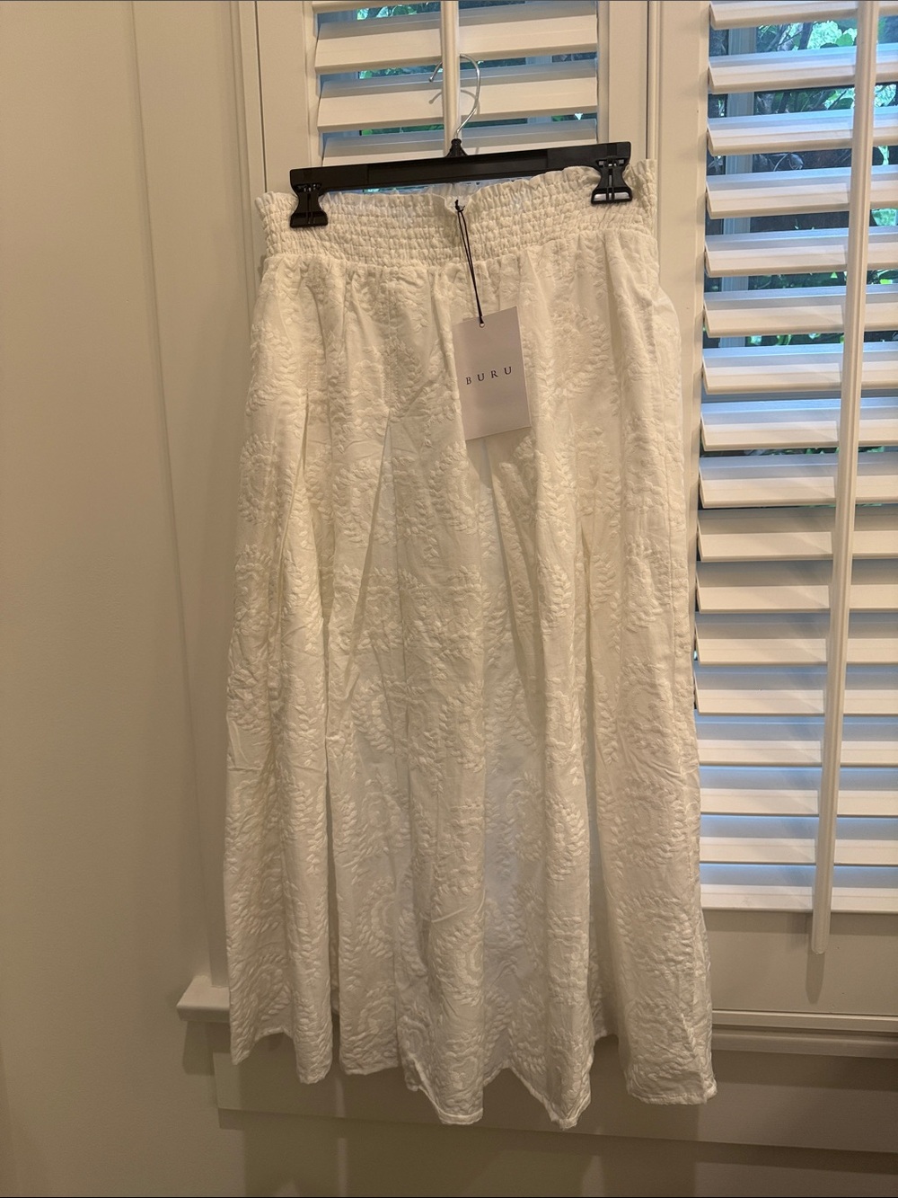 BURU White Textured Midi Skirt by